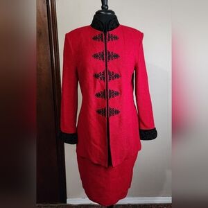St John  Vintage Red And Black Skirt Suit Size 10